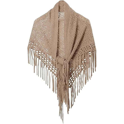 Women's Fringe Shrug Sweaters Shawl Front Warp Cardigan Hollow Out Knitted Shawl Wraps（khaki） In Australia - Darrahopens