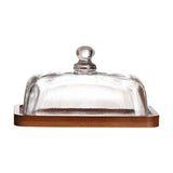 Glass Butter Dish with Lid, Clear Domed Cheese Dish with Handle, Large Butter Keeper Saver with Cover for Table, Kitchen Countertop, Refrigerator（Acacia wood+lid） In Australia - Darrahopens