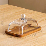 Glass Butter Dish with Lid, Clear Domed Cheese Dish with Handle, Large Butter Keeper Saver with Cover for Table, Kitchen Countertop, Refrigerator（Acacia wood+lid） In Australia - Darrahopens