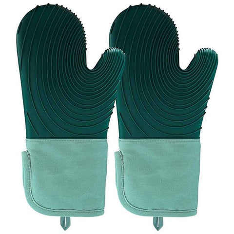 a pair of Silicone insulated gloves for microwave oven, heat-resistant kitchen, thick microwave oven baking gloves, (Green) In Australia - Darrahopens