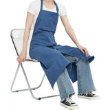 Hanging neck canvas apron long style Pottery Apron with Split Leg, Long Unisex Artist Aprons with 3 Pockets for Ceramics & Clay（ Blue)