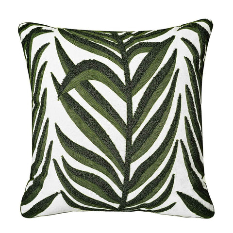 Farmhouse Floral Leaves Embroidered Decorative Throw Pillow Cover 18x18 inches, Boho Tufted Flowers Pattern Chic Cotton Cushion Case for Couch Bed Sofa Living Room（Green Palm Leaves） In Australia - Darrahopens