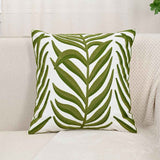 Farmhouse Floral Leaves Embroidered Decorative Throw Pillow Cover 18x18 inches, Boho Tufted Flowers Pattern Chic Cotton Cushion Case for Couch Bed Sofa Living Room（Green Palm Leaves） In Australia - Darrahopens