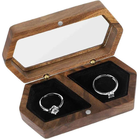 Wooden Ring Box Transparent Lid Couple Rings Box for Engagement Wedding Box Two Slots Small Jewelry Box for Stud Earrings Bracelet Necklace（black） In Australia - Darrahopens