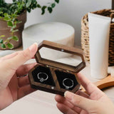 Wooden Ring Box Transparent Lid Couple Rings Box for Engagement Wedding Box Two Slots Small Jewelry Box for Stud Earrings Bracelet Necklace（black） In Australia - Darrahopens