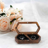 Wooden Ring Box Transparent Lid Couple Rings Box for Engagement Wedding Box Two Slots Small Jewelry Box for Stud Earrings Bracelet Necklace（black） In Australia - Darrahopens