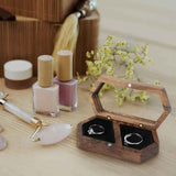 Wooden Ring Box Transparent Lid Couple Rings Box for Engagement Wedding Box Two Slots Small Jewelry Box for Stud Earrings Bracelet Necklace（black） In Australia - Darrahopens