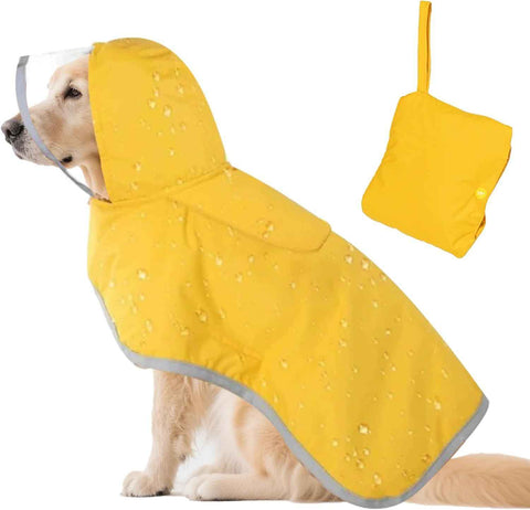 Dog Raincoat, Adjustable Dog Rain Jacket Clear Hooded Double Layer, Waterproof Poncho with Reflective Strip Straps and Storage Pocket for Small Medium Large Puppies(M) In Australia - Darrahopens