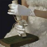 Elegant satin gloves for weddings and brides - Short wrist satin gloves for opera and dinner parties, shopping guide counter accessories display gloves（white） In Australia - Darrahopens