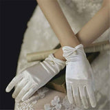 Elegant satin gloves for weddings and brides - Short wrist satin gloves for opera and dinner parties, shopping guide counter accessories display gloves（white） In Australia - Darrahopens