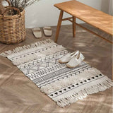 Bohemian Rugs- Cotton Braided Black and White Rug Decorative Hand Woven Front Porch Doormat with Tassel（Black and white tassel） In Australia - Darrahopens