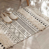 Bohemian Rugs- Cotton Braided Black and White Rug Decorative Hand Woven Front Porch Doormat with Tassel（Black and white tassel） In Australia - Darrahopens