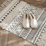 Bohemian Rugs- Cotton Braided Black and White Rug Decorative Hand Woven Front Porch Doormat with Tassel（Black and white tassel） In Australia - Darrahopens