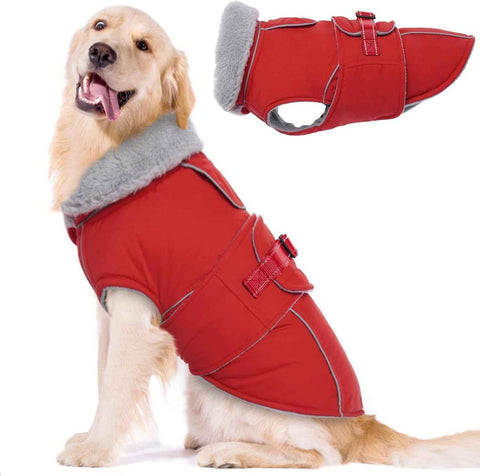 Warm Dog Coat Waterproof Dog Jacket Reflective Vest with Adjustable Buckle Hook & Loop, Windproof Winter Jacket Dogs Coats for Small Medium Large Dogs, Red,L In Australia - Darrahopens