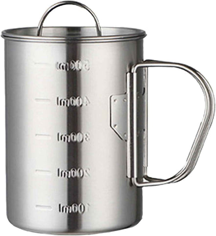 Stainless Steel Camping Cup, 500ml Fireproof Metal Cup with Lid and Foldable Handle, High Temperature Direct Heating, Great for Backpacking In Australia - Darrahopens