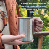 Stainless Steel Camping Cup, 500ml Fireproof Metal Cup with Lid and Foldable Handle, High Temperature Direct Heating, Great for Backpacking In Australia - Darrahopens