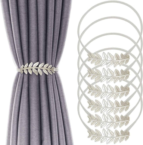 6Pack Curtain Tiebacks Spring Design Curtain Holdback Leaf Carving Design Curtain Ties for Drapes Curtain Ties Backs Curtain Modern Style Curtain Holdback Decor(Sliver Leaf) In Australia - Darrahopens