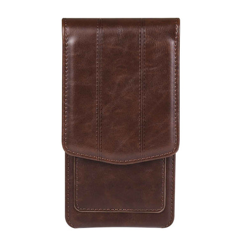 Cell Phone Waist Holster with Clip Leather,Travel Sport Mobile Phone Belt Pouch Purse Men Card Holder Waist Wallet Belt Loop Pocket with Carabiner Hook Bumbag（dark brown 6.5in） In Australia - Darrahopens