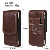 Cell Phone Waist Holster with Clip Leather,Travel Sport Mobile Phone Belt Pouch Purse Men Card Holder Waist Wallet Belt Loop Pocket with Carabiner Hook Bumbag（dark brown 6.5in）