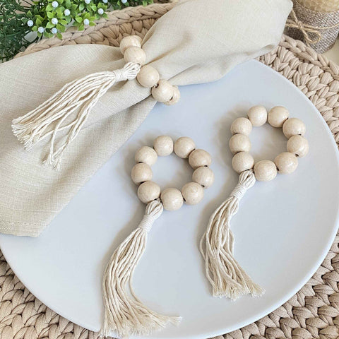 Handmade Napkin Ring with Wood Beads & Jute Twine - Affordable Rustic Wooden Napkin Ring Holder for Table Decoration | Boho Style Farmhouse Napkin Rings | Napkin Rings Set of 6 In Australia - Darrahopens