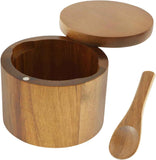 Acacia wood salt jar, solid wood seasoning box, wooden pepper box, kitchen seasoning bottle, salt box, storage seasoning jar(One layer single grid style) In Australia - Darrahopens