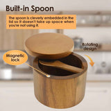 Acacia wood salt jar, solid wood seasoning box, wooden pepper box, kitchen seasoning bottle, salt box, storage seasoning jar(One layer single grid style) In Australia - Darrahopens