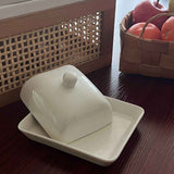 Rectangle Butter Dish with Lid, White  Domed Cheese Dish with Handle Individual Serving Mini Butter Tray, Cute Ceramic Dessert Serving Bowl for Table, Countertop, Refrigerator In Australia - Darrahopens