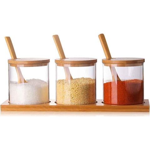 Condiment Containers with lids 3 pack Seasoning Box Condiment Pots Jars with Spoons Container for Spice Salt Sugar Cruet In Australia - Darrahopens