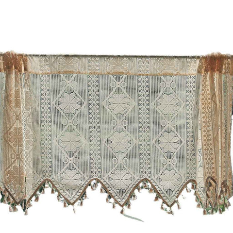 Retro  Curtain Valance for Kitchen  Boho Curtain Tiers for Coffee Decor Rod Pocket Farmhouse Short Curtains for Room Divider （beige150*60cm） In Australia - Darrahopens