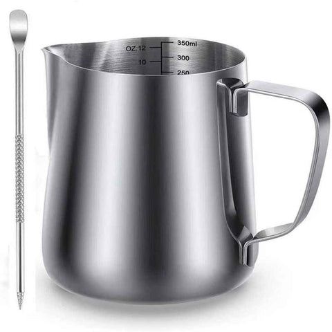 304 Stainless Steel Milk Frothing Pitcher 350ml+Pull flower needle, Espresso Steaming Pitcher with Decorating Pen for Espresso Machines, Cappuccino In Australia - Darrahopens