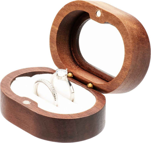 2pcs Oval Small Walnut Wooden Ring Box for 2 Rings, Ring Holder for Engagement Wedding Ceremony Marriage Birthday (white open window) In Australia - Darrahopens