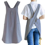 Drawing apron, female art student, artistic floral apron, coffee shop bookstore work uniform Linen Cotton Cross Back Pinafore Apron（grey） In Australia - Darrahopens