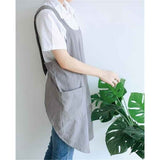 Drawing apron, female art student, artistic floral apron, coffee shop bookstore work uniform Linen Cotton Cross Back Pinafore Apron（grey） In Australia - Darrahopens