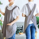 Drawing apron, female art student, artistic floral apron, coffee shop bookstore work uniform Linen Cotton Cross Back Pinafore Apron（grey） In Australia - Darrahopens