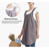 Drawing apron, female art student, artistic floral apron, coffee shop bookstore work uniform Linen Cotton Cross Back Pinafore Apron（grey） In Australia - Darrahopens