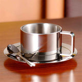 Stainless Steel Coffee Cup Set,, three piece set  Insulated Coffee Cup Set Double Walled Mugs Milk Tea With Spoon Saucer for Coffee Latte Tea Milk In Australia - Darrahopens