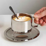 Stainless Steel Coffee Cup Set,, three piece set  Insulated Coffee Cup Set Double Walled Mugs Milk Tea With Spoon Saucer for Coffee Latte Tea Milk In Australia - Darrahopens