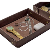 PU Leather Valet Tray Nightstand Desk Organizer for Men Women Home Office Phone Watch Jewelry Glasses Keys Coins Storage（Light brown large size） In Australia - Darrahopens