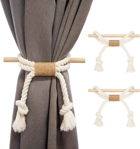 Curtain Tiebacks Rustic Holdbacks for Drapes, Farmhouse Tie Backs for Curtains, Cotton Jute Rope with Wood Club, Natural Boho Decor Shabby Chic Drapery Holder, -2Pack In Australia - Darrahopens