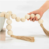 Wooden Beads and Tassels,Long Rustic Farmhouse Country Decorative Beads for Home Tiered Tray Decor, Natural Beige（Round bead 98cm） In Australia - Darrahopens