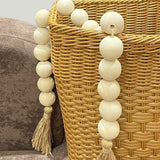 Wooden Beads and Tassels,Long Rustic Farmhouse Country Decorative Beads for Home Tiered Tray Decor, Natural Beige（Round bead 98cm） In Australia - Darrahopens