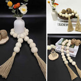 Wooden Beads and Tassels,Long Rustic Farmhouse Country Decorative Beads for Home Tiered Tray Decor, Natural Beige（Round bead 98cm） In Australia - Darrahopens