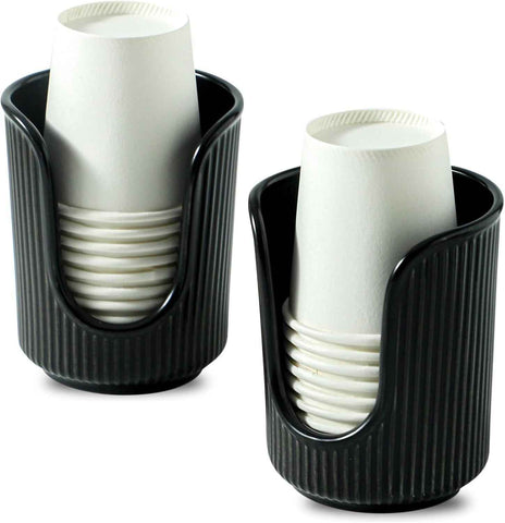 Bathroom Cup Dispenser with Stylish Vertical Stripes - Disposable Mouthwash Cup Holder Holds Paper Cups for Rinsing Cups on Bathroom Vanity Countertops (Black 2 Pack) In Australia - Darrahopens