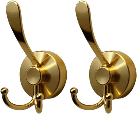 2pcs Cup Hooks for Shower,Bathroom - Heavy Duty, Removable,Waterproof, No Drill Holds Towels, Robes, Wreath on Glass, Tile, Mirror, Door（Golden）double-headed In Australia - Darrahopens