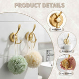 2pcs Cup Hooks for Shower,Bathroom - Heavy Duty, Removable,Waterproof, No Drill Holds Towels, Robes, Wreath on Glass, Tile, Mirror, Door（Golden）double-headed In Australia - Darrahopens