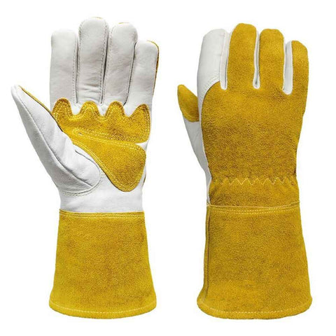 Sheepskin labor protection argon arc welding gloves, heat-insulating and heat-resistant welding gloves, high temperature resistant welding gloves, gloves used on construction sites（White+Yellow M） In Australia - Darrahopens