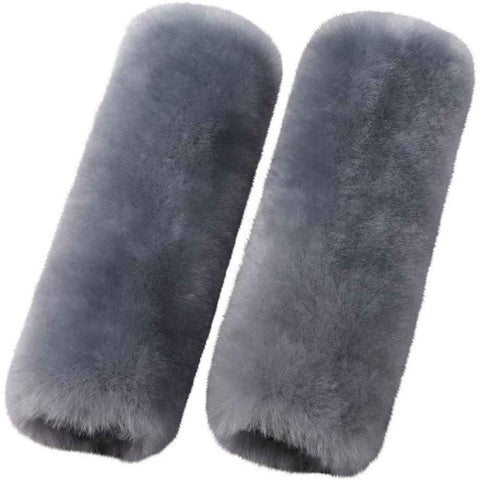 Soft and comfortable wool car seat belt cover, 2-piece fluffy seat belt cushion, wool leather shoulder strap for adults, children, men and women (gray) In Australia - Darrahopens