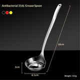 Oil Separating Stainless Steel Soup Ladle/Grease Trap Long Spoon/Fat Separator Serving Spoon/Healthy Lifestyle/Kitchen Accessory