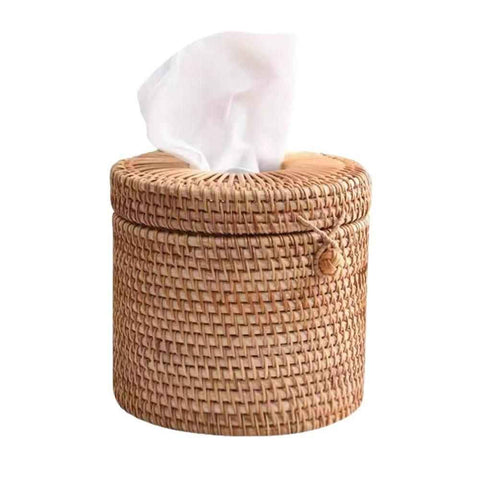 Vine woven circular paper tube tissue box, Chinese style paper box, hand woven living room tissue box In Australia - Darrahopens