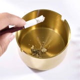 2 Pack Stainless Steel Round Thickening Anti-fall High Temperature Heat Resistant Ashtray, Living Room Desk Office Desk Ash Storage Tray Box (Gold) In Australia - Darrahopens